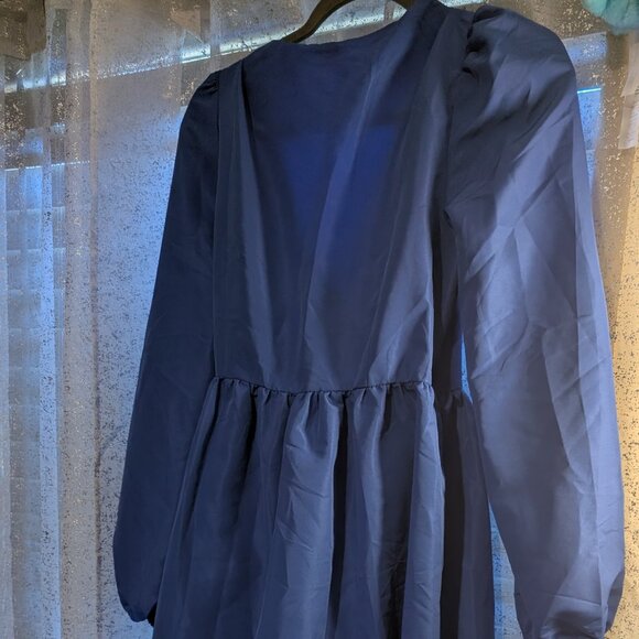 NWOT Monki Women Long Sleeve Midi Wrap Front Side Tie Dress Blue Size 38 (US 6) - Picture 12 of 15